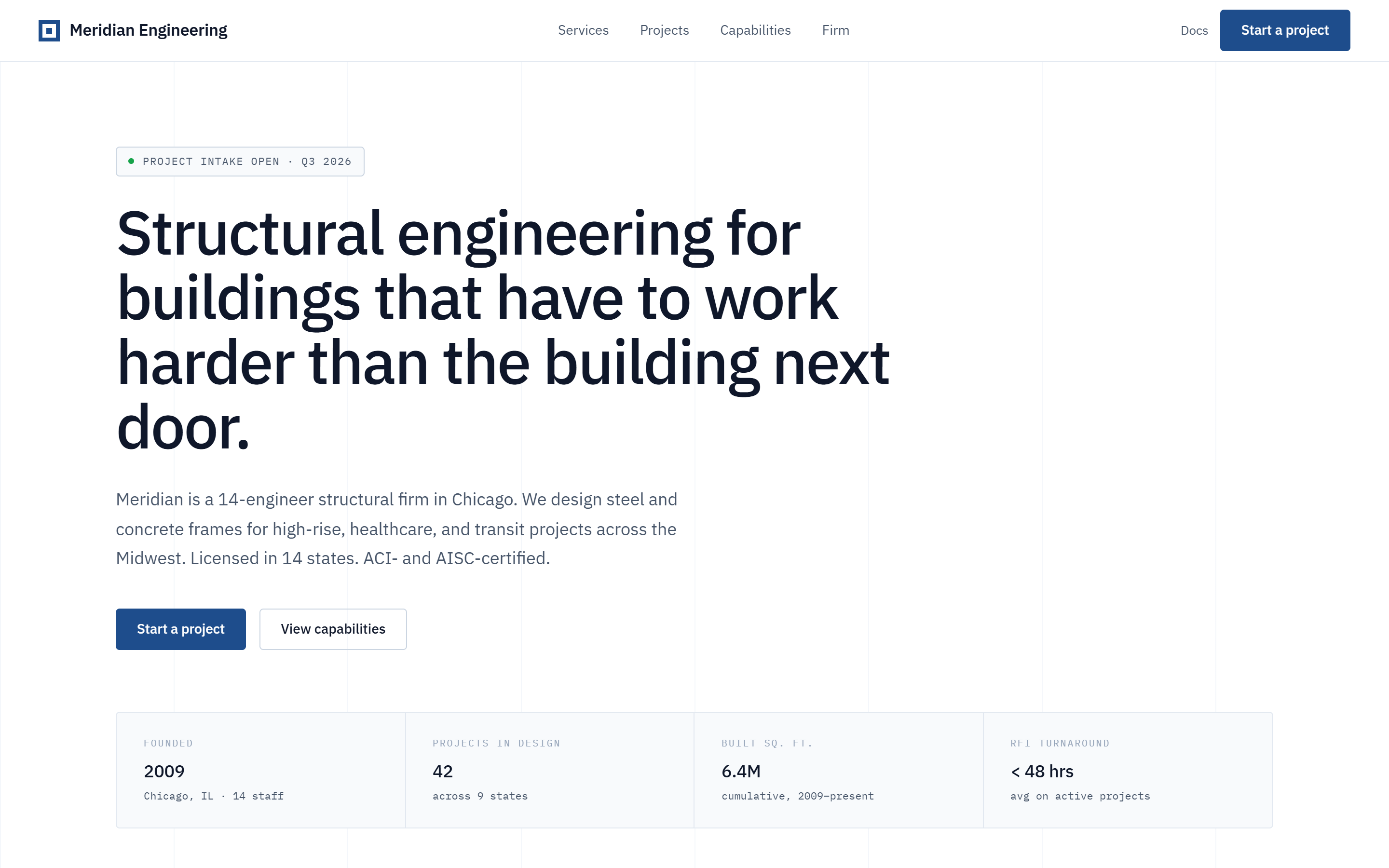 Meridian Engineering demo homepage