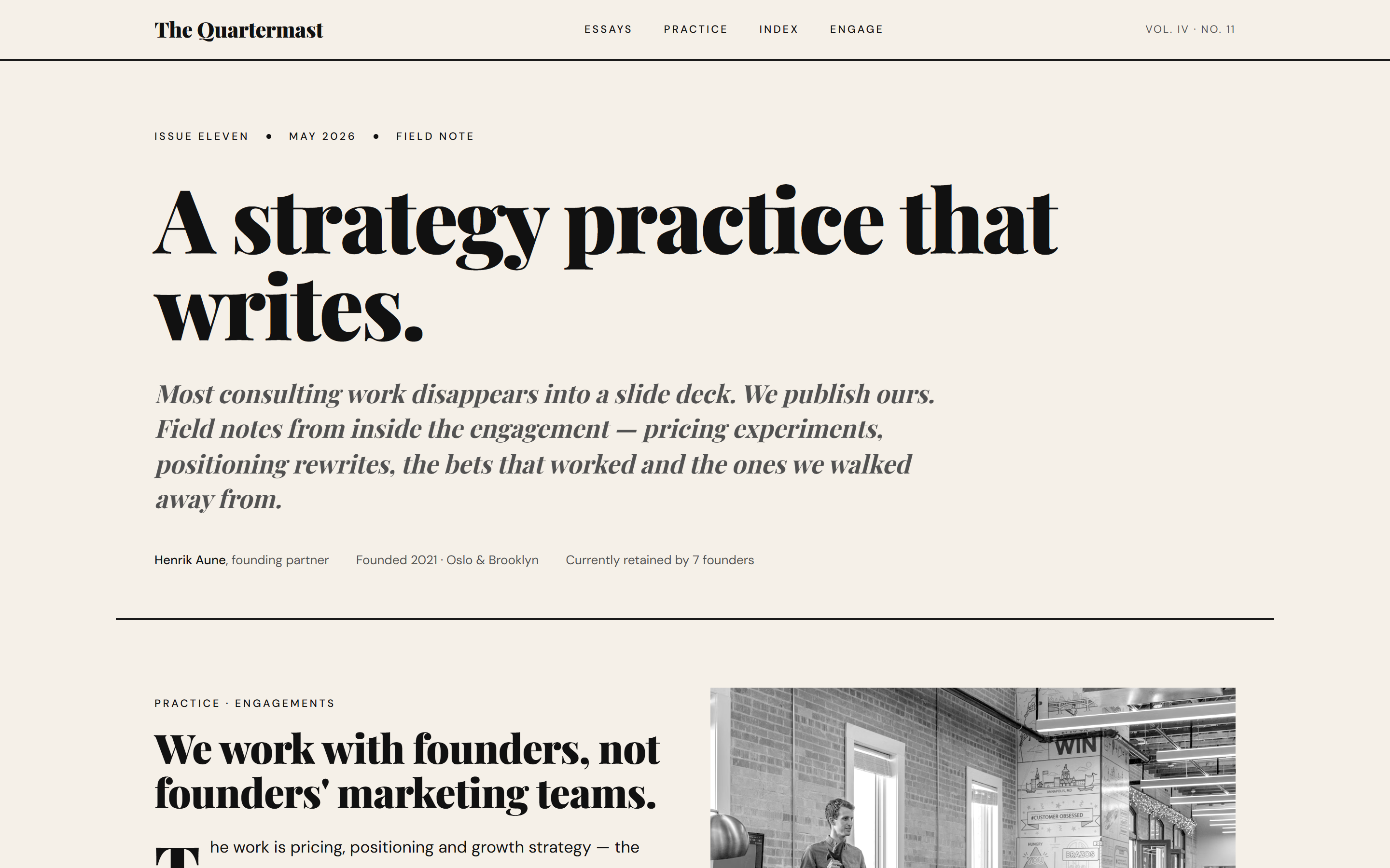 The Quartermast demo homepage
