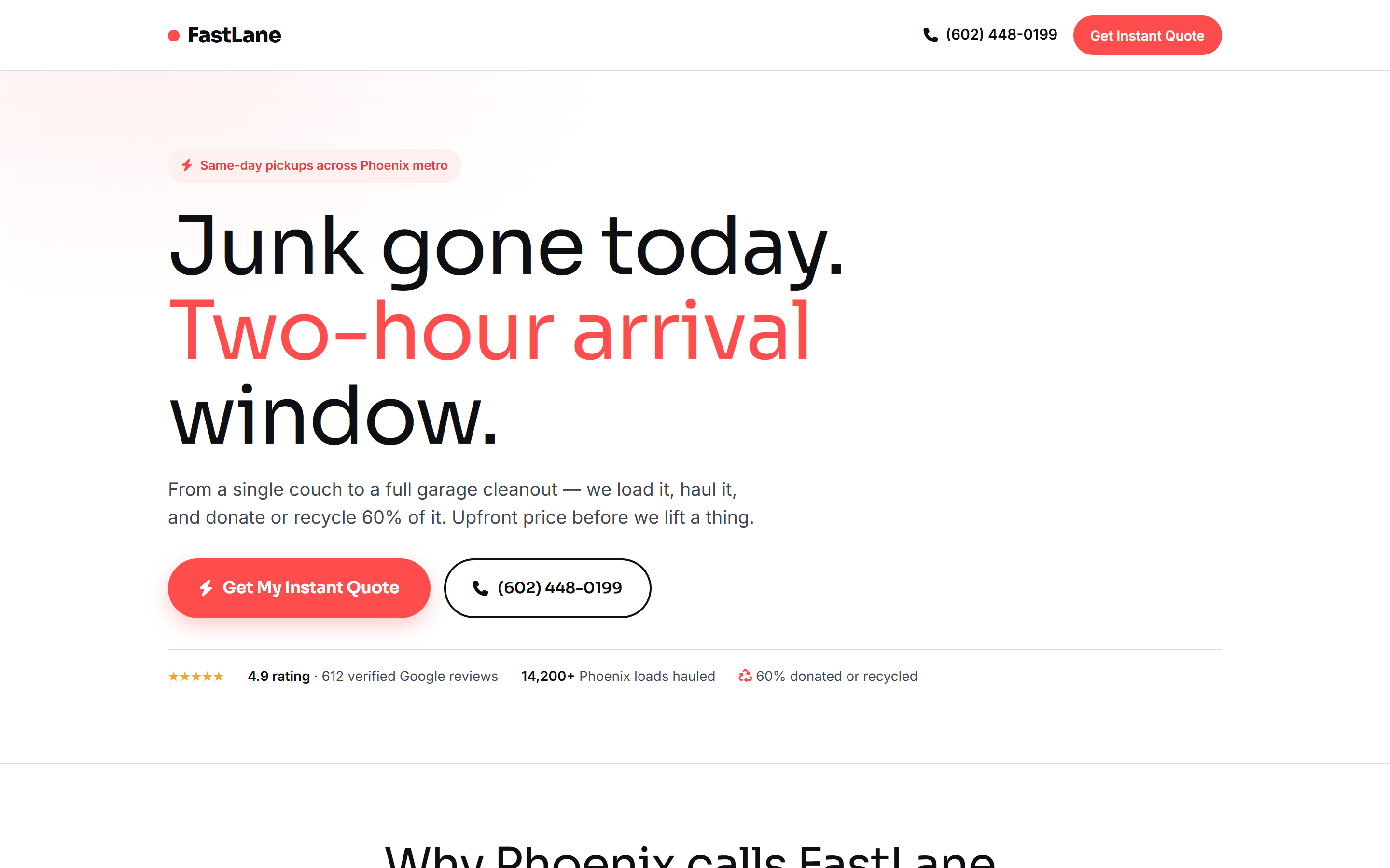FastLane Junk Removal demo homepage