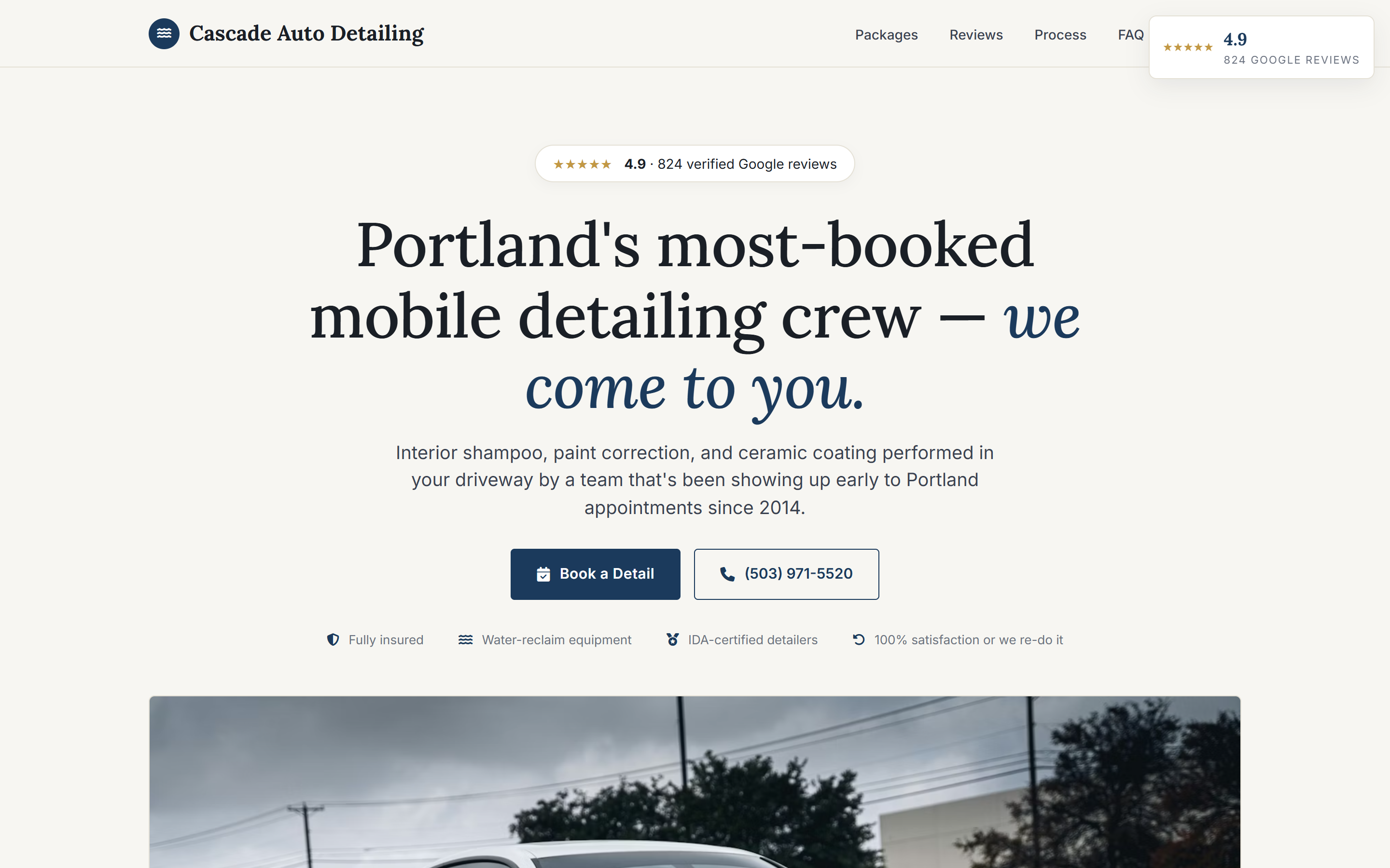 Cascade Auto Detailing demo homepage