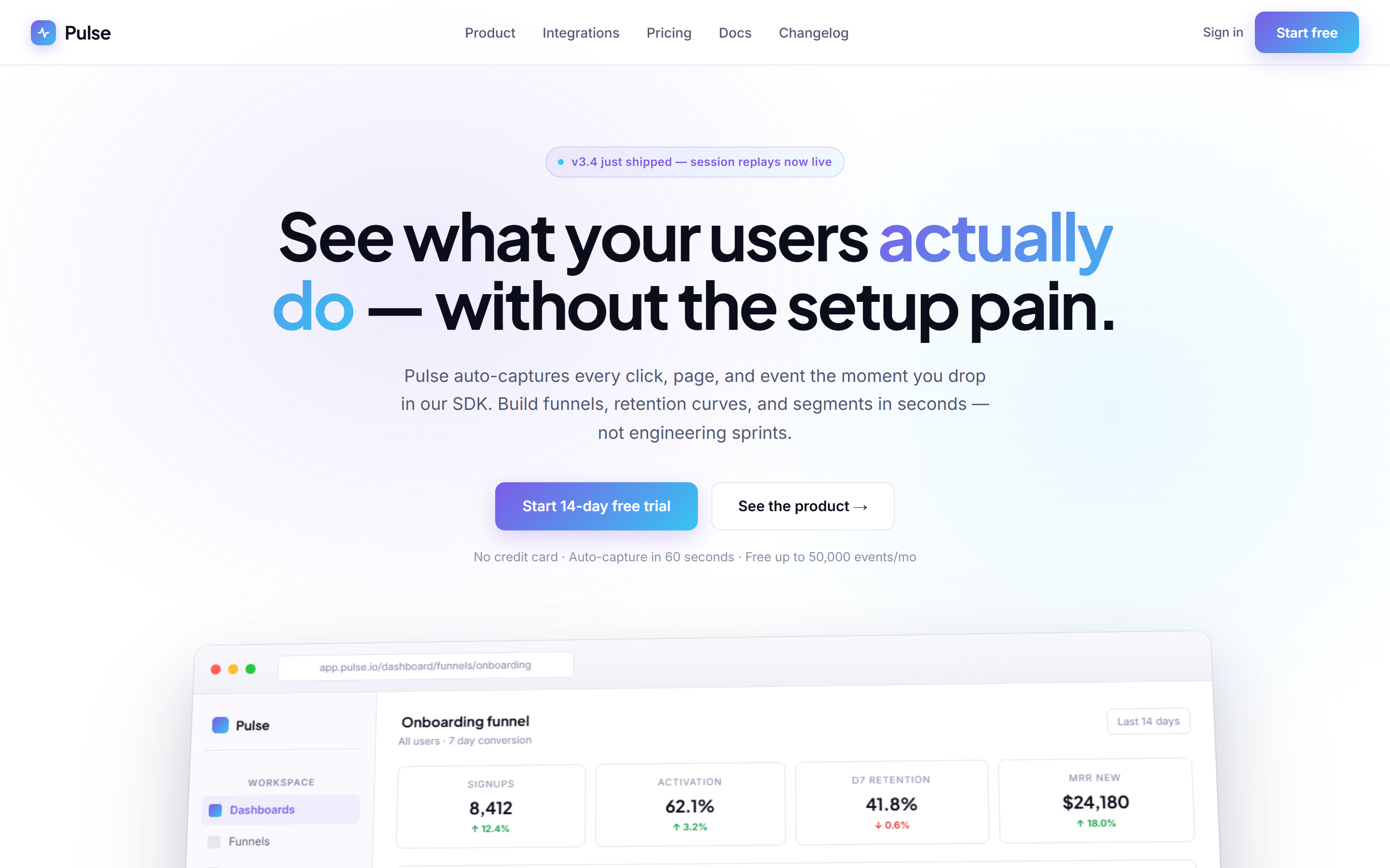 Pulse Analytics demo homepage